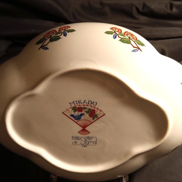 RARE FIND MIKADO UNIQUE OVAL BOWL BY TASTER SELLER SIGMA WITH BLUE BIRDS & PALMS - Picture 5 of 7